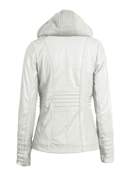 PU Leather Jacket Hooded Spring Outerwear For Women 2026