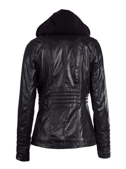 PU Leather Jacket Hooded Spring Outerwear For Women 2026