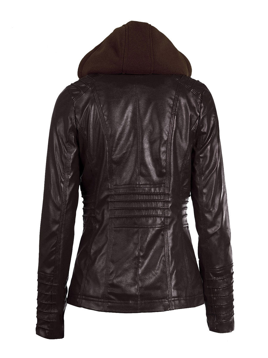 PU Leather Jacket Hooded Spring Outerwear For Women 2026