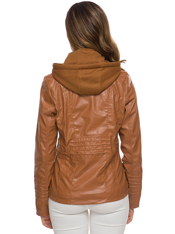 PU Leather Jacket Hooded Spring Outerwear For Women 2026