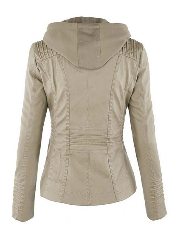 PU Leather Jacket Hooded Spring Outerwear For Women 2026