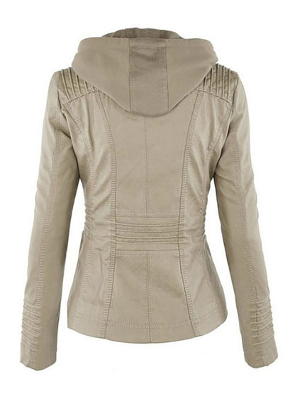 PU Leather Jacket Hooded Spring Outerwear For Women 2026