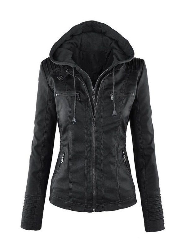 PU Leather Jacket Hooded Spring Outerwear For Women 2026
