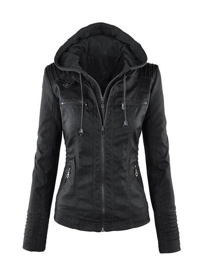 PU Leather Jacket Hooded Spring Outerwear For Women 2026