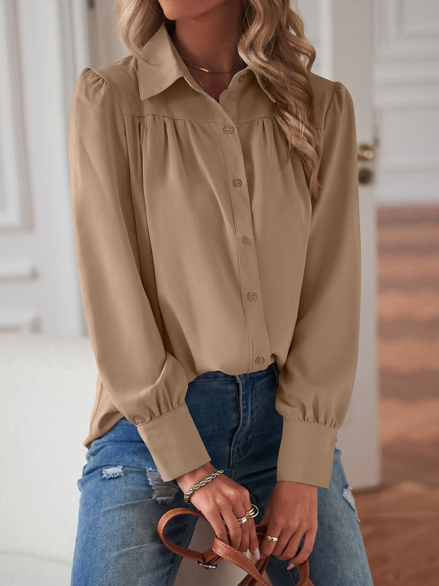 Blouse For Women White V-Neck Casual Long Sleeves Tops