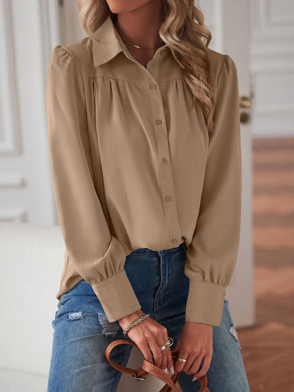 Blouse For Women White V-Neck Casual Long Sleeves Tops