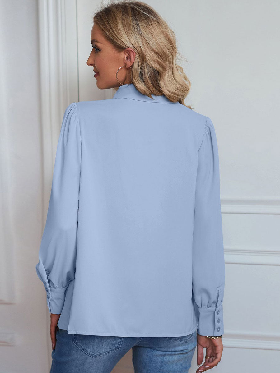 Blouse For Women White V-Neck Casual Long Sleeves Tops