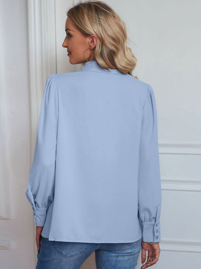 Blouse For Women White V-Neck Casual Long Sleeves Tops