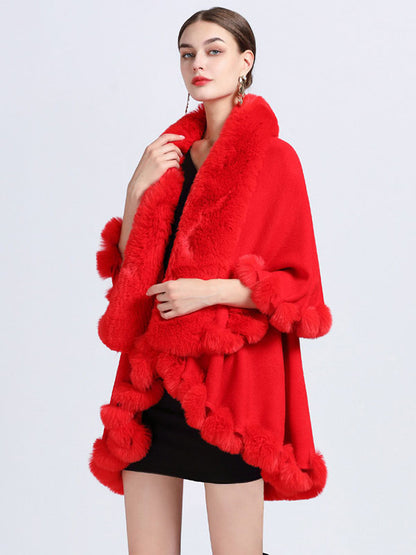 Women Poncho Faux Fur Collar Cape Spring Outerwear