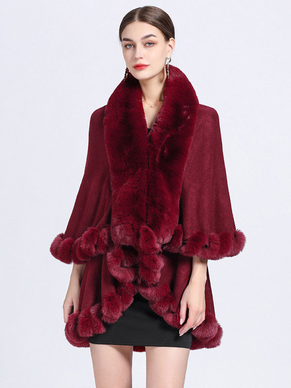 Women Poncho Faux Fur Collar Cape Spring Outerwear