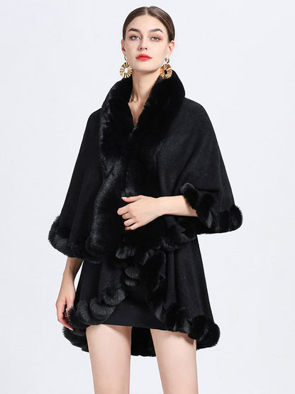 Women Poncho Faux Fur Collar Cape Spring Outerwear