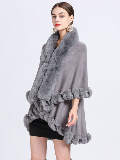 Women Poncho Faux Fur Collar Cape Spring Outerwear