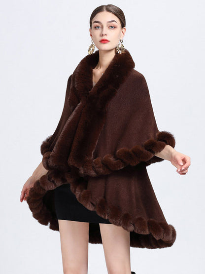 Women Poncho Faux Fur Collar Cape Spring Outerwear