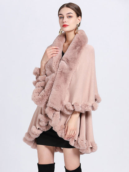 Women Poncho Faux Fur Collar Cape Spring Outerwear