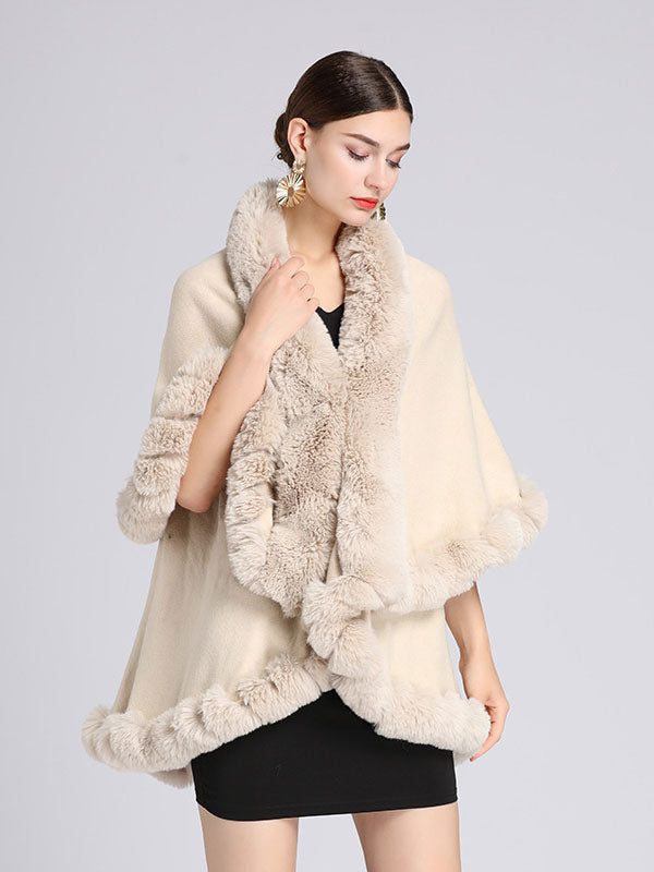Women Poncho Faux Fur Collar Cape Spring Outerwear