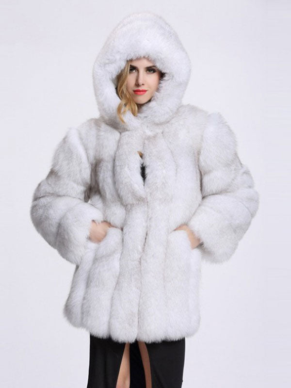 Plush Faux Fur Coat With Hood Winter Eco-friendly Fur Midi Jacket For Women 2026