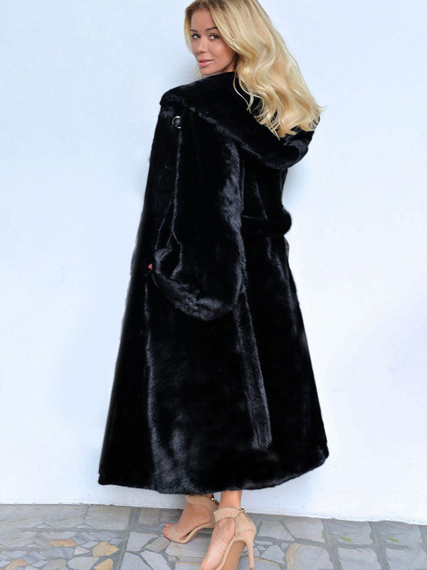 Hooded Faux Fur Coat Belted Winter Eco-friendly Fur Coat For Women 2026