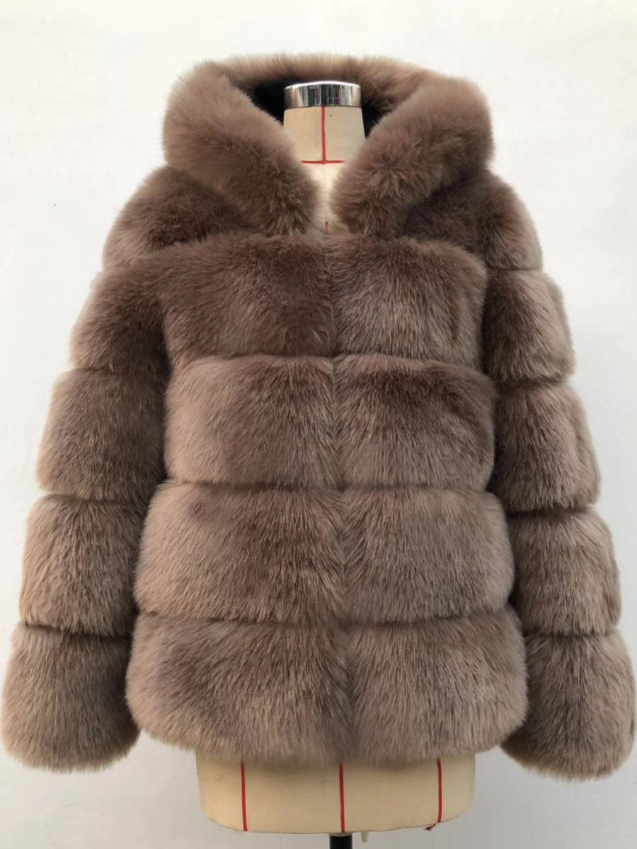 Hooded Faux Fur Coat Winter Short Eco-friendly Fur Jacket For Women 2026