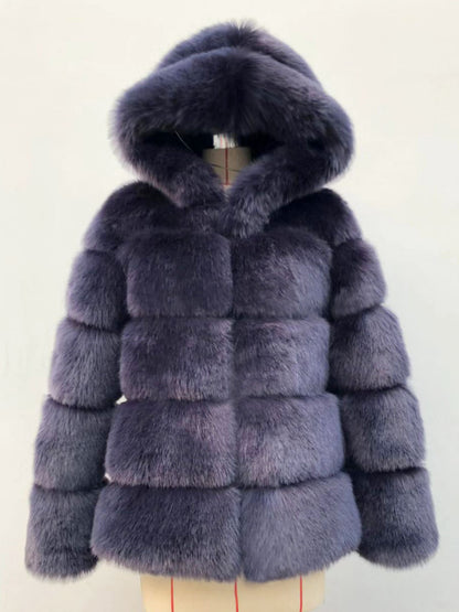 Hooded Faux Fur Coat Winter Short Eco-friendly Fur Jacket For Women 2026