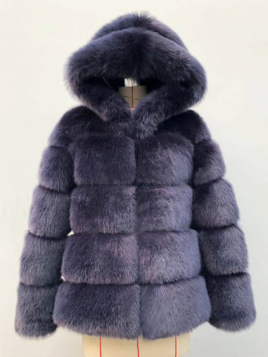Hooded Faux Fur Coat Winter Short Eco-friendly Fur Jacket For Women 2026