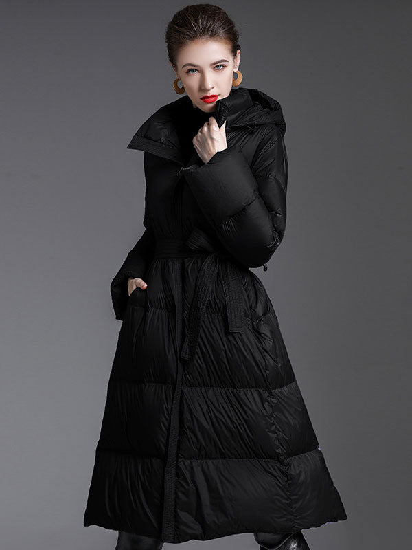 Hooded Down Coat Purple Long Puffer Winter Outerwear For Women