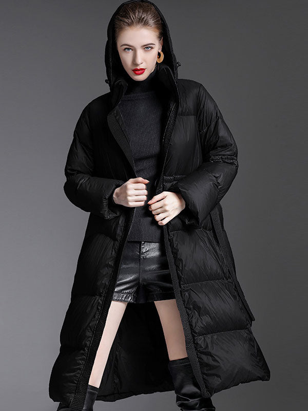 Hooded Down Coat Purple Long Puffer Winter Outerwear For Women