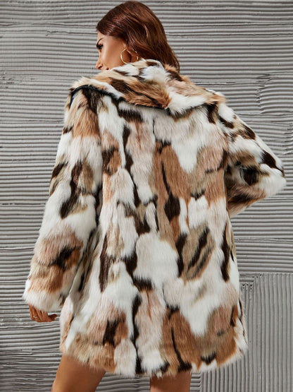 Faux Fur Coats Coffee BrownTwo-Tone Women Eco-friendly Fur Coat