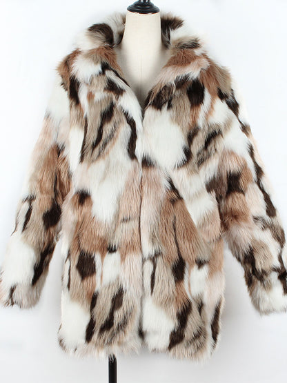 Faux Fur Coats Color Block Women Winter Eco-friendly Fur Coat 2026