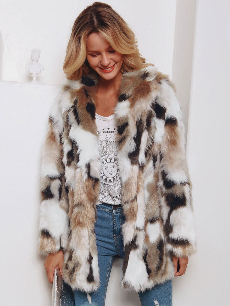 Faux Fur Coats Color Block Women Winter Eco-friendly Fur Coat 2026