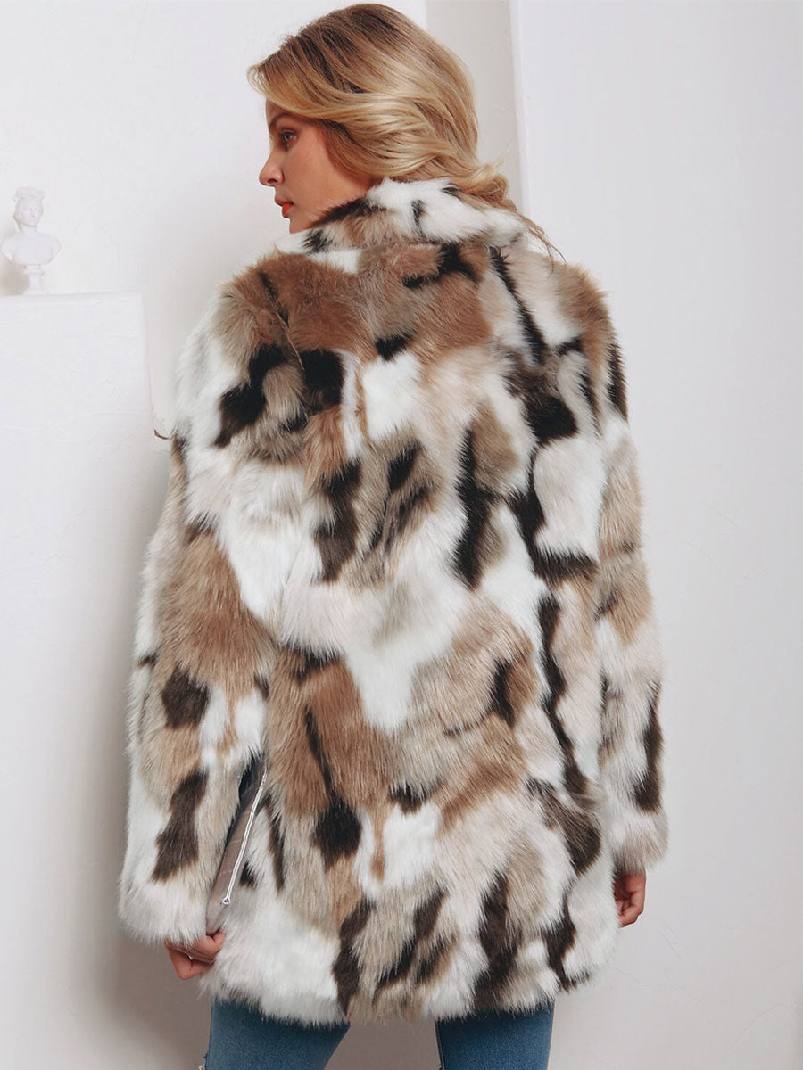 Faux Fur Coats Color Block Women Winter Eco-friendly Fur Coat 2026