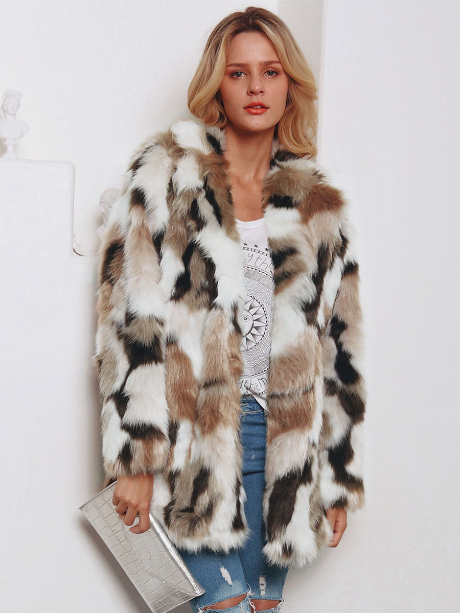 Faux Fur Coats Color Block Women Winter Eco-friendly Fur Coat 2026