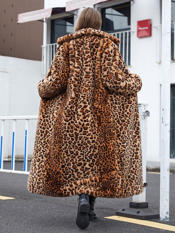 Faux Fur Long Coats Leopard Winter Eco-friendly Long Jacket For Women 2026