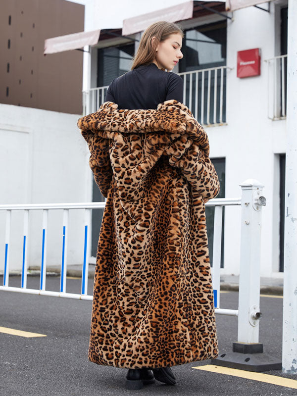 Faux Fur Long Coats Leopard Winter Eco-friendly Long Jacket For Women 2026