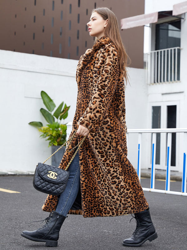 Faux Fur Long Coats Leopard Winter Eco-friendly Long Jacket For Women 2026