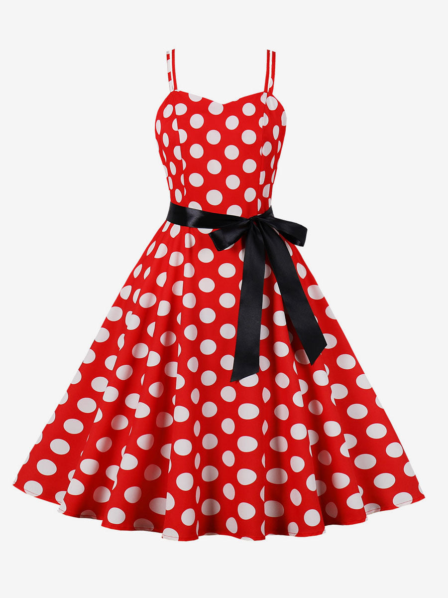 Polka Dot Vintage Midi Swing Dress for Women - 1950s A-Line Belted Rockabilly Slip Sun Dress - Summer Holiday Party 2026