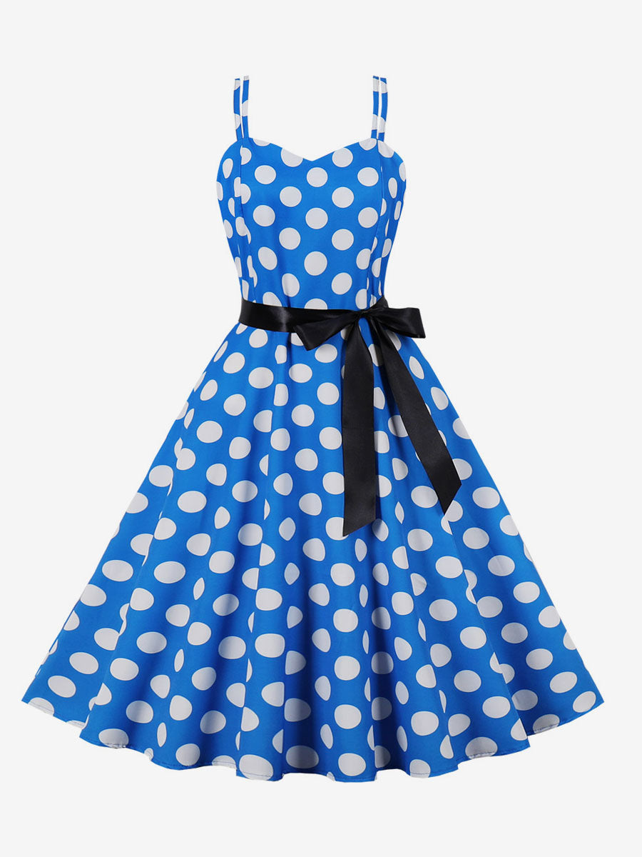 Polka Dot Vintage Midi Swing Dress for Women - 1950s A-Line Belted Rockabilly Slip Sun Dress - Summer Holiday Party 2026