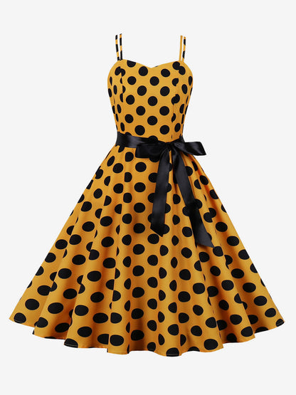 Polka Dot Vintage Midi Swing Dress for Women - 1950s A-Line Belted Rockabilly Slip Sun Dress - Summer Holiday Party 2026