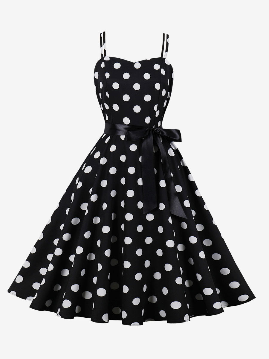 Polka Dot Vintage Midi Swing Dress for Women - 1950s A-Line Belted Rockabilly Slip Sun Dress - Summer Holiday Party 2026