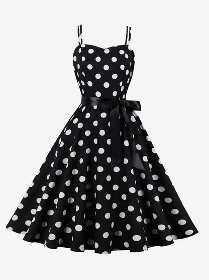 Polka Dot Vintage Midi Swing Dress for Women - 1950s A-Line Belted Rockabilly Slip Sun Dress - Summer Holiday Party 2026