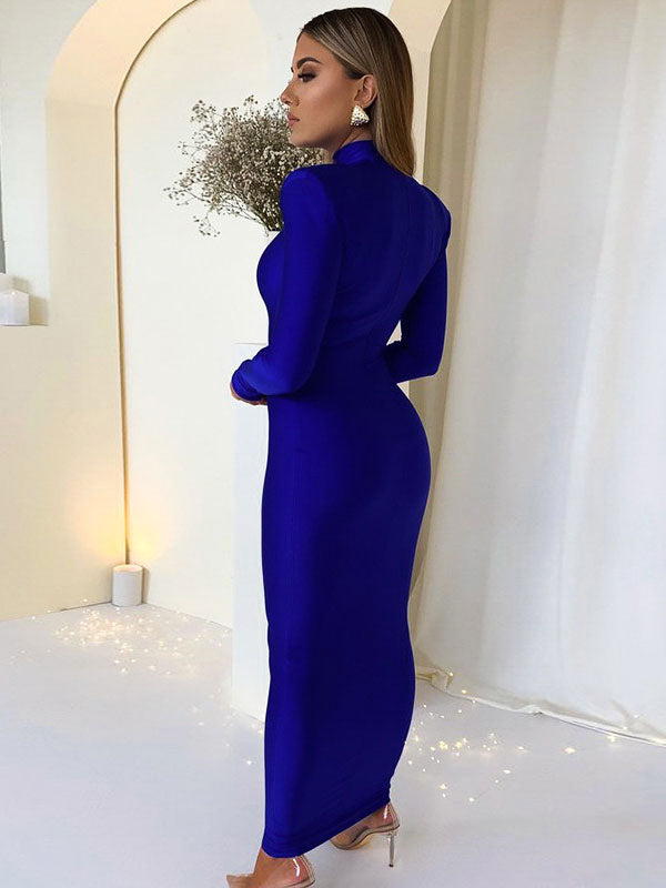 Birthday Bodycon Dresses Green Long Sleeves Sexy High Collar Slim Fit Sheath Dress