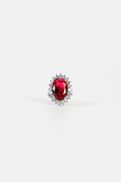 Oval Red Rhinestone Ring
