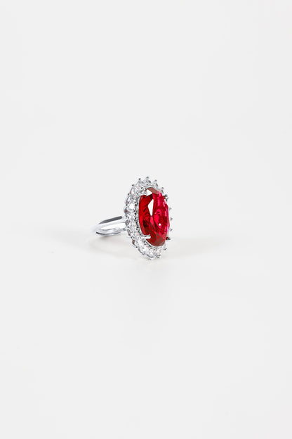 Oval Red Rhinestone Ring