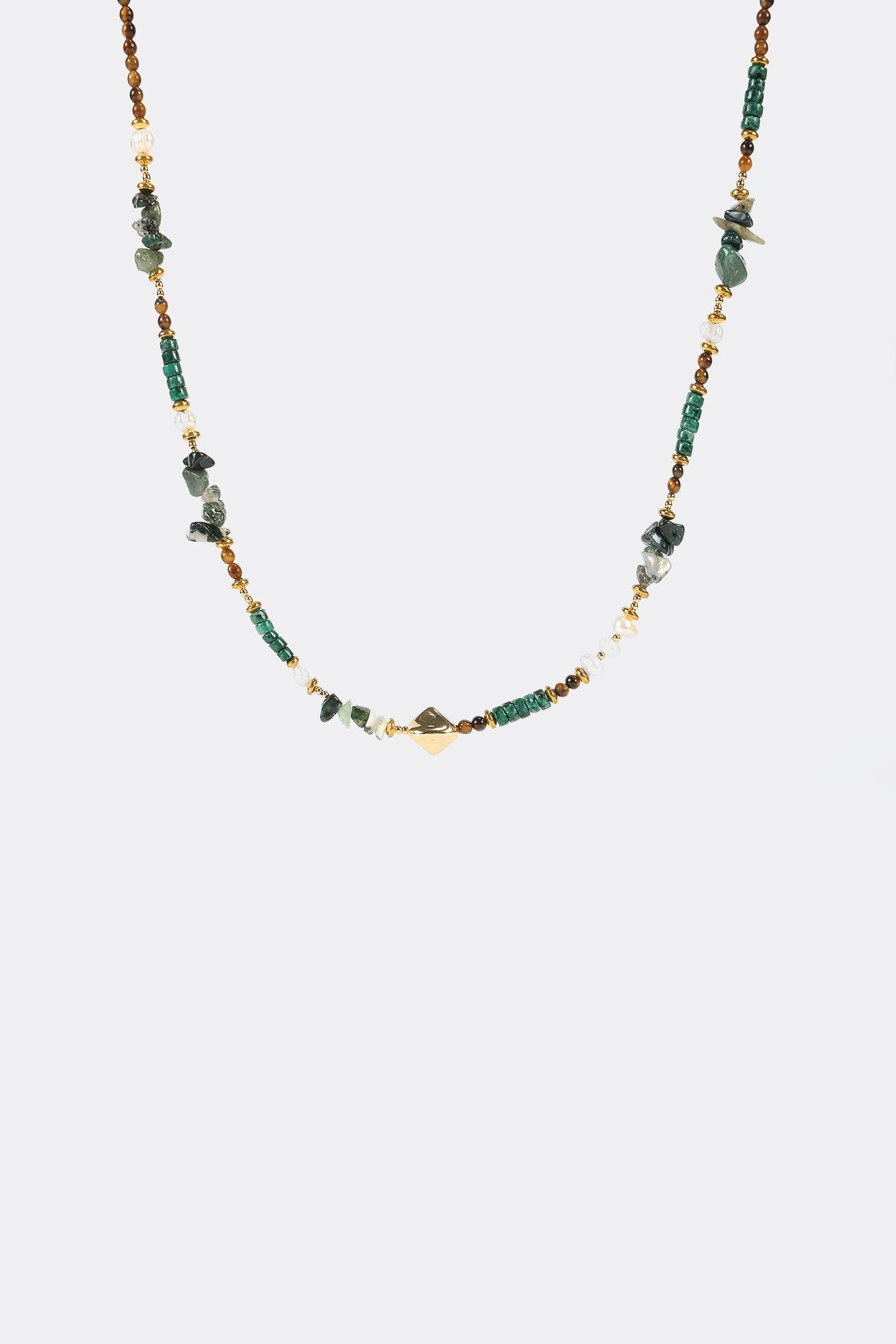 Faux Pearl & Stone Beaded Necklace