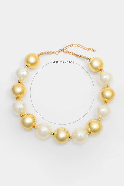 Faux Pearl Metal Ball Necklace & Earrings Set