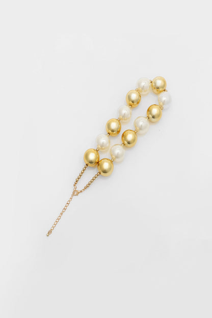 Faux Pearl Metal Ball Necklace & Earrings Set