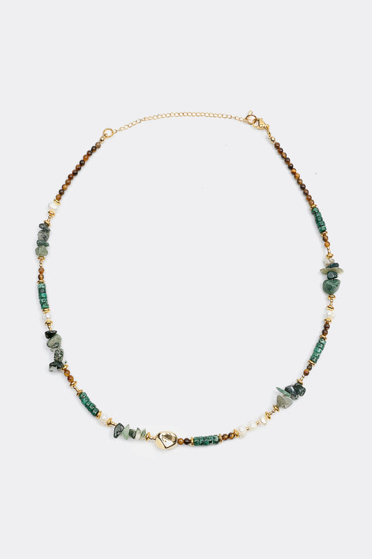 Faux Pearl & Stone Beaded Necklace