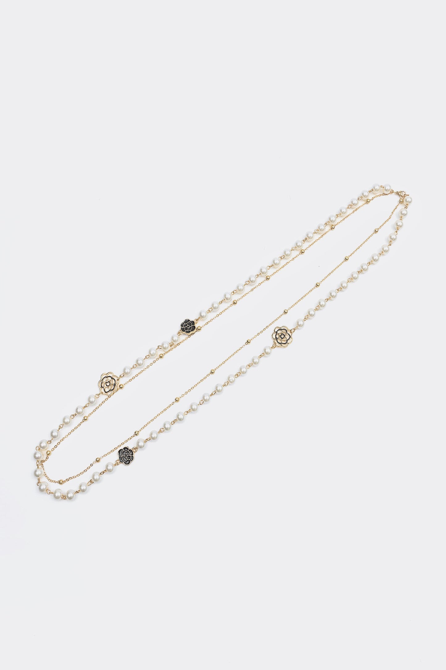 Faux Pearl Metal Floral Long Necklace