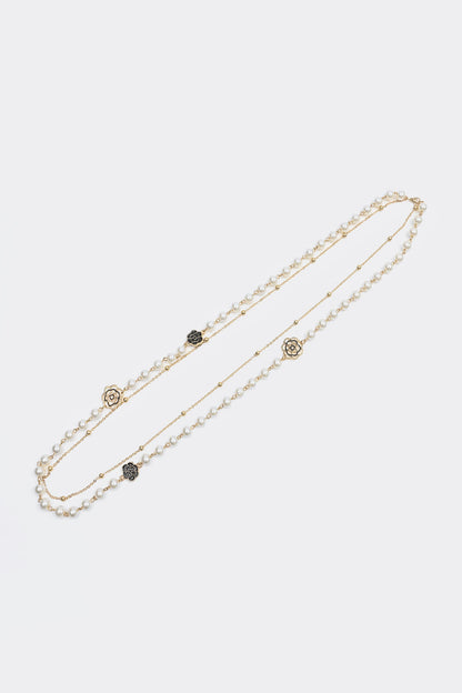 Faux Pearl Metal Floral Long Necklace