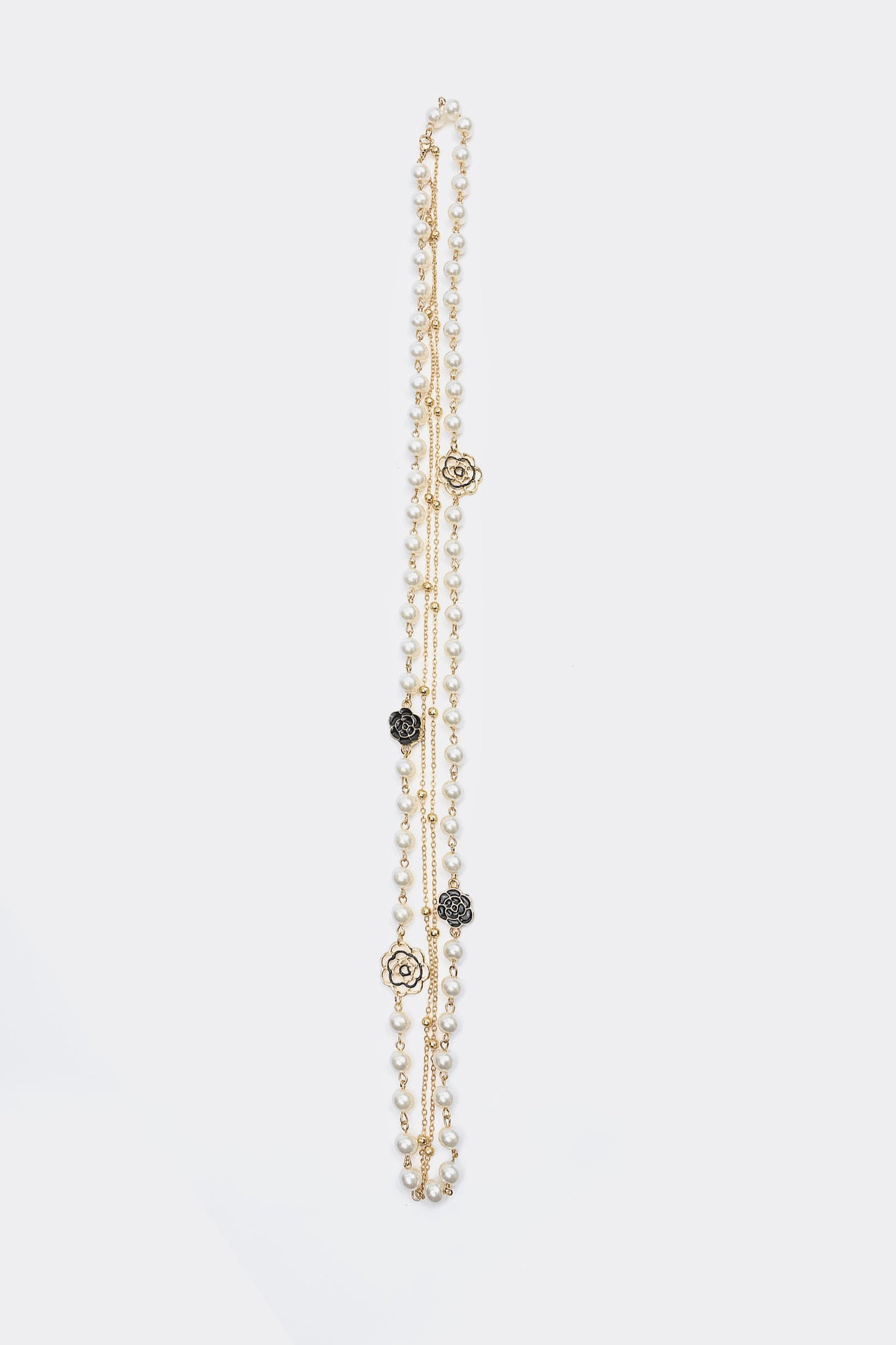 Faux Pearl Metal Floral Long Necklace