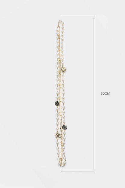 Faux Pearl Metal Floral Long Necklace